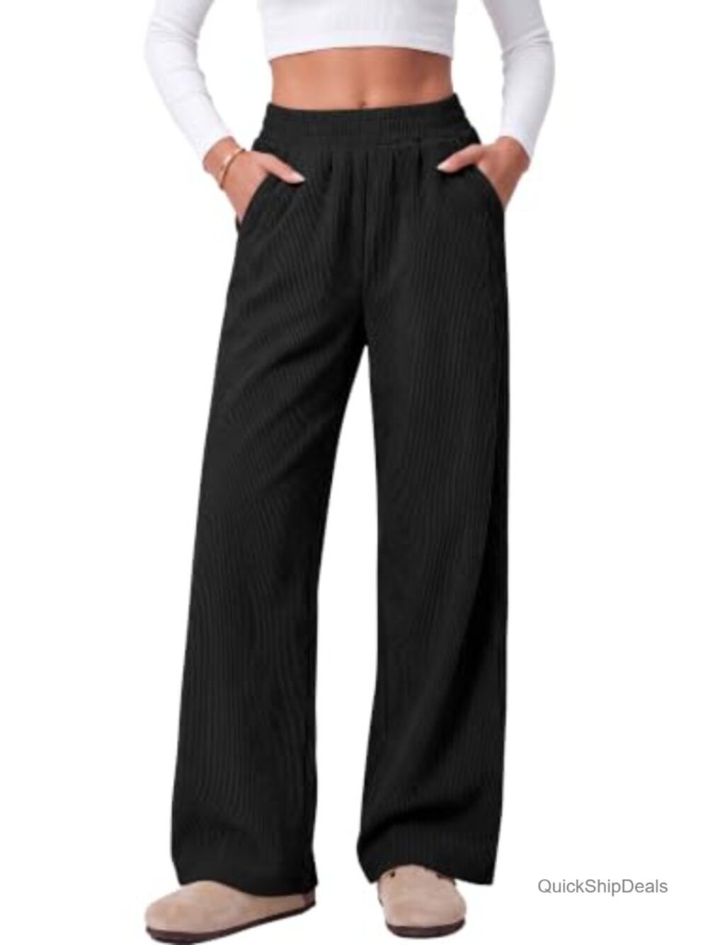 Womens Corduroy Wide Leg Palazzo Lounge Pants High Waist Pull On